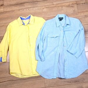 100% linen blouse 1 Ralph Lauren/ 1 Liz Claiborne Woman's Size Medium (LOT of 2)